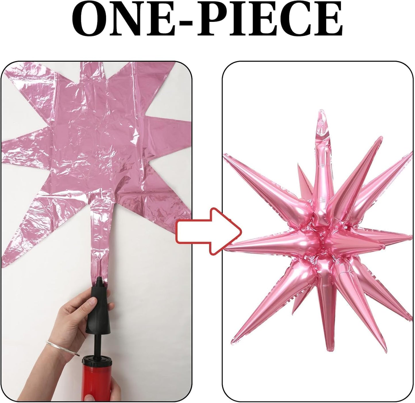 Pink Star Balloons 12pcs, 27/22 Inch Foil Star Explosion Balloons, Large Spike Mylar Cone Balloon, Fireworks Shape Balloon for Wedding Engagement Baby Shower Valentine's Day Bridal Shower