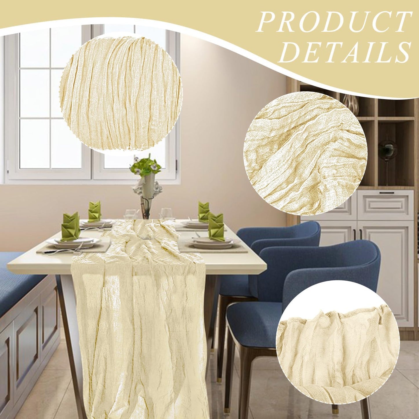 12 Pack Cheesecloth Table Runner, Runner Gauze Boho Wedding Decor Romantic Table Runner for Wedding Birthday Party(35" x 118") (Beige)