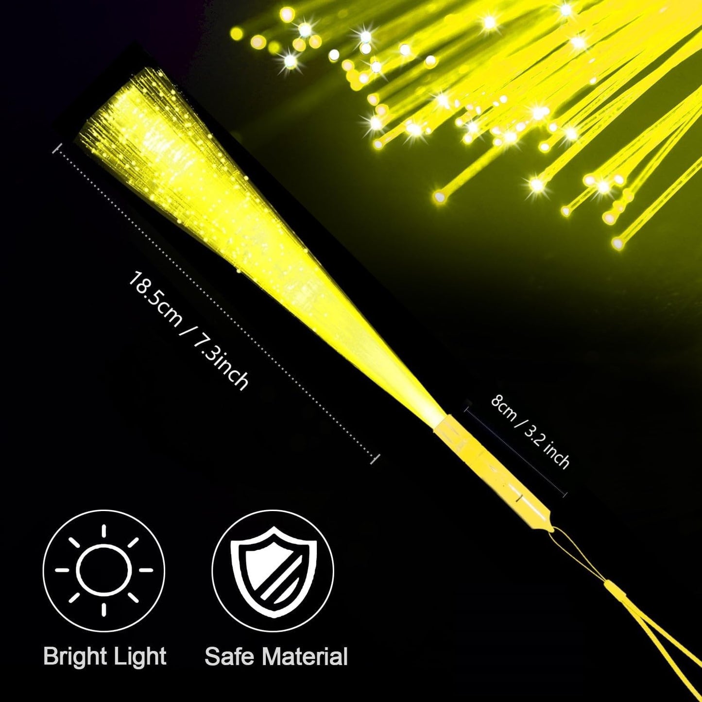 48 PCS Yellow Glow Fiber Wands Sticks LED Light Wands 3 Modes Flashing Fiber Optic Light Rod Bulk Fiber Optic Wands Glow in The Dark Party Favors for Bar Wedding Party Supplies