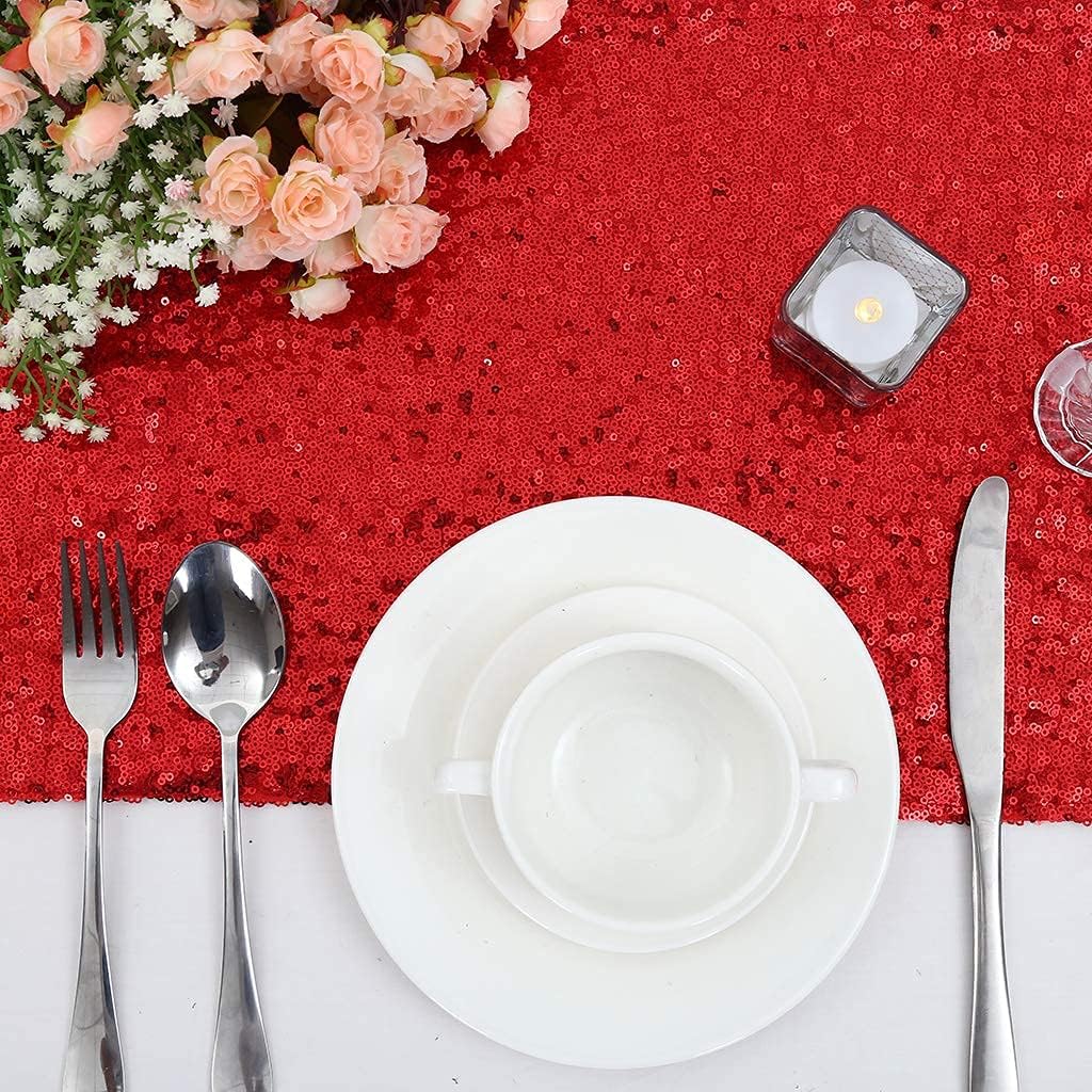 Eternal Beauty Red Table Runner for Wedding, 5PCS-12x108 Sequin Table Runner Decorations for Birthday Parties, Banquets, Graduations,Christmas