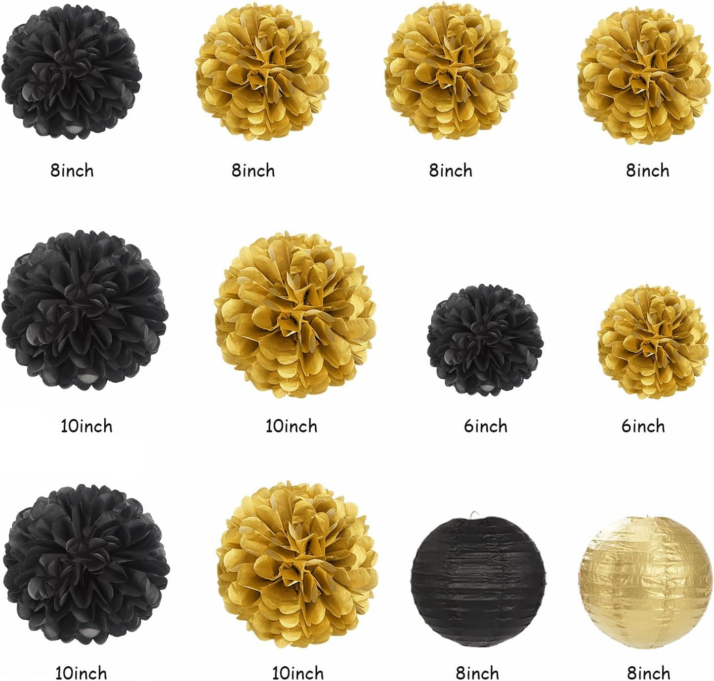 Black-Gold 2025 Class-Congratulations Graduation Party-Decorations - 22pcs High School College Grad Prom Supplies Decor, Tissue Pom Poms Streamers, Paper Flowers Lanterns Hugmoon