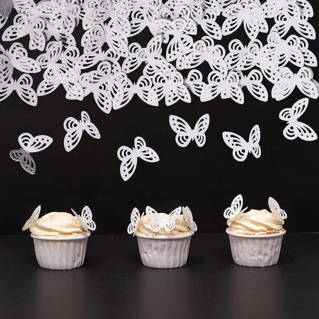Edible Flowers Edible leaves &Edible butterflies Wafer Paper Cake Cupcake Toppers for Decorating Rice Paper Flower Food Decorations for Baking Girl Birthday Party Mix Size Color (white butterflies60)