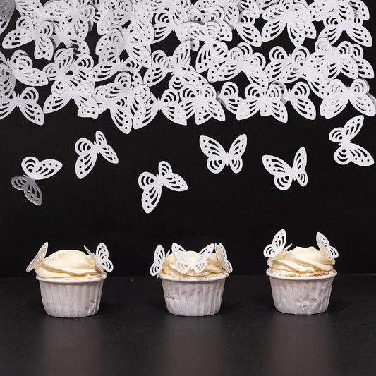 Edible Flowers Edible leaves &Edible butterflies Wafer Paper Cake Cupcake Toppers for Decorating Rice Paper Flower Food Decorations for Baking Girl Birthday Party Mix Size Color (white butterflies60)