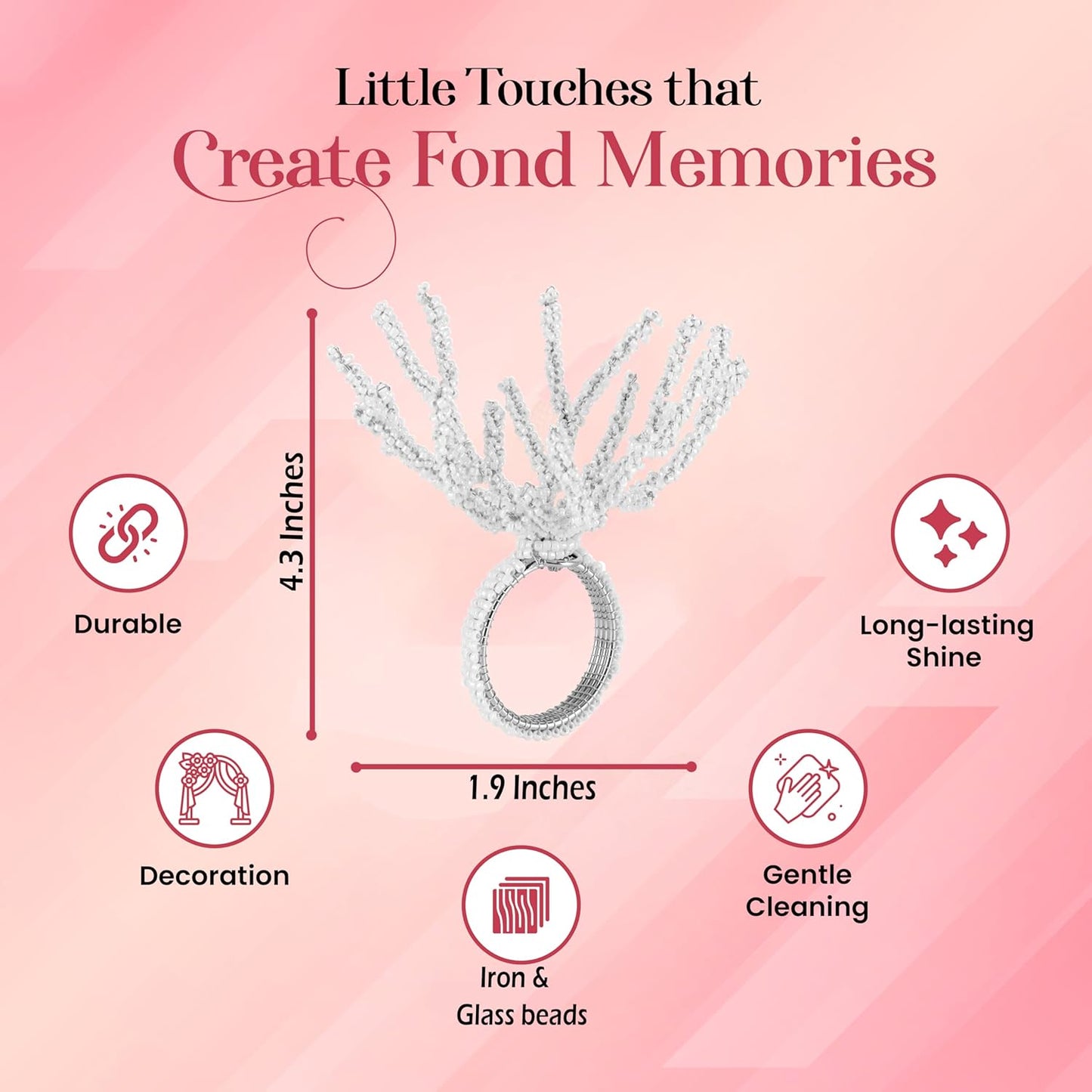 Beaded Napkin Rings Set for Dining Table - Elegant Pearl White Glass Beads with Silver Finish – Perfect for Weddings, Coastal Décor, Parties & Holiday Entertaining (White) - CLEENTABLE