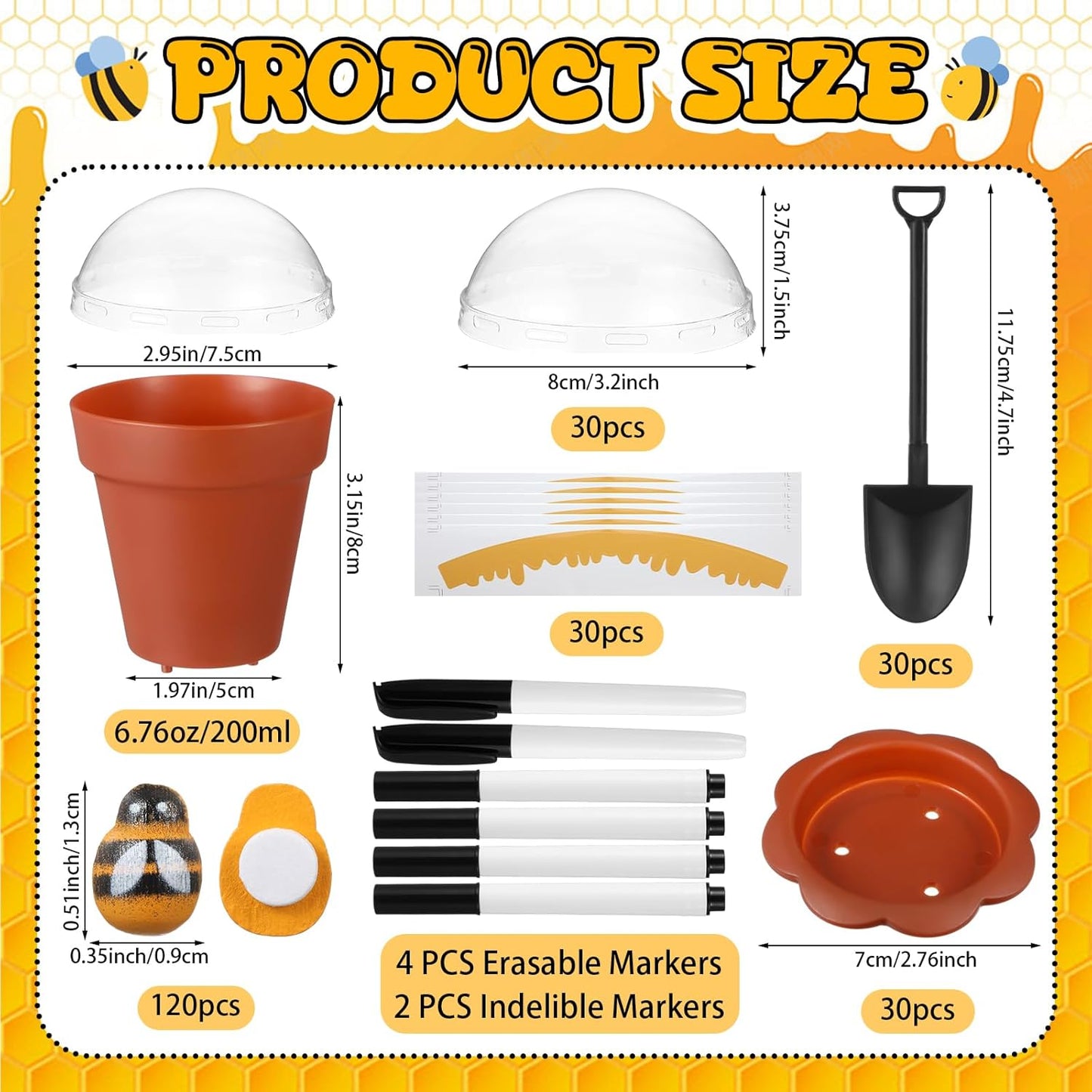 30 Sets Mini Honey Bee Pots with Lids, Spoon, Saucers and Bee Charms, 6.76 OZ Plastic Honey Jars for Cupcake Dessert Themed Party Favor Planter Baby Shower Birthday Wedding Decoration (Brown)