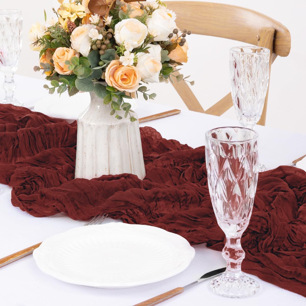 MLMW Christmas Table Runner Cheesecloth Burgundy Boho Cheese Cloth 160 inch Gauze Rustic Sheer Table Runner 13.3ft for Party Wedding Baby Bridal Shower Birthday