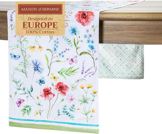 Maison d' Hermine Table Runner 100% Cotton Double Layer Table Runners 108 inches Long Decorative for Home Kitchen Dining Party Wedding Bridal Shower Spring Summer (Just Floral, 14.50" x 108")