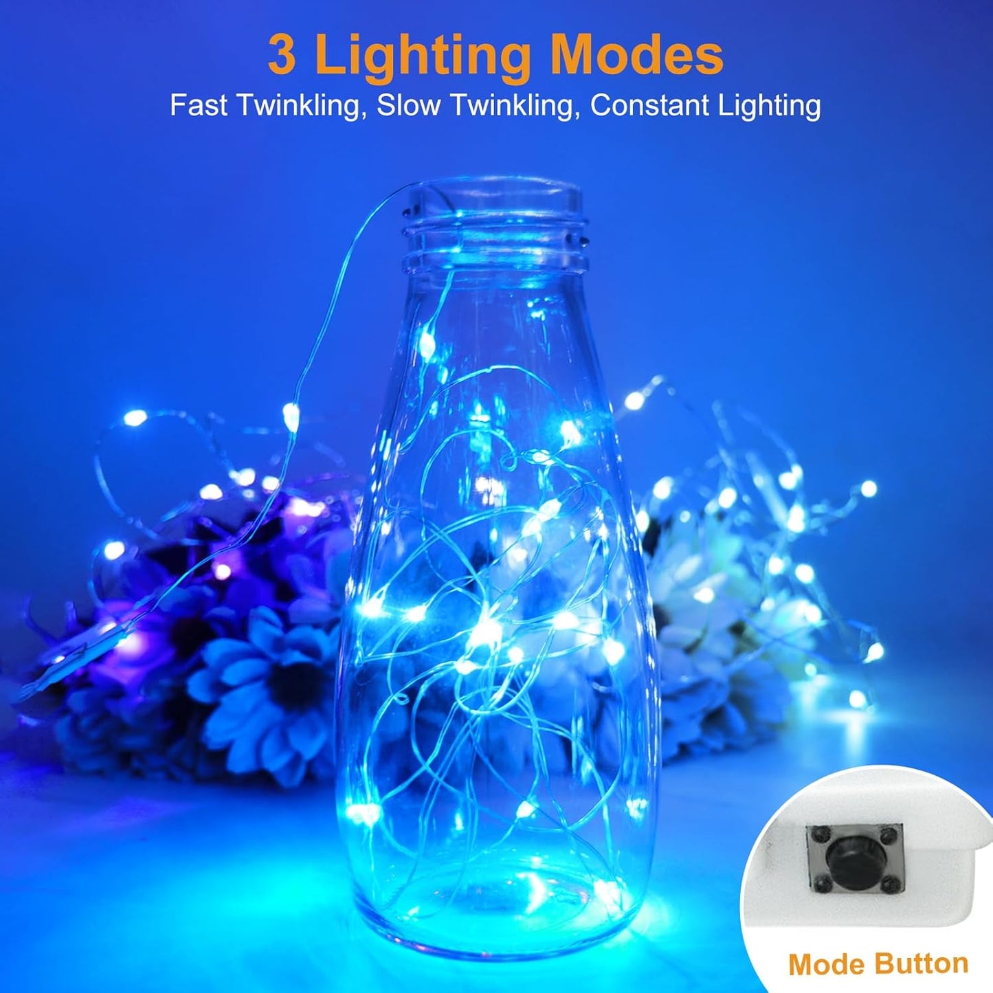 btfarm 12 Pack Fairy Lights Battery Operated [3 Modes], 7ft 20 Led Twinkle Lights String Lights Waterproof Bulk Small Mini Silver Wire for Mason Jars Vases Wedding Table Centerpiece, Blue