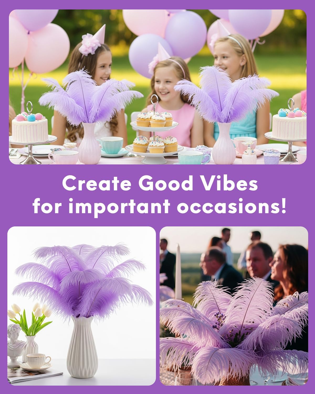 NEWONG 30pcs Light Purple Ostrich Feathers Natural Bulk 9-12in（23-30cm） Vase Craft Wedding Home Party Centerpieces Christmas Day Decoration