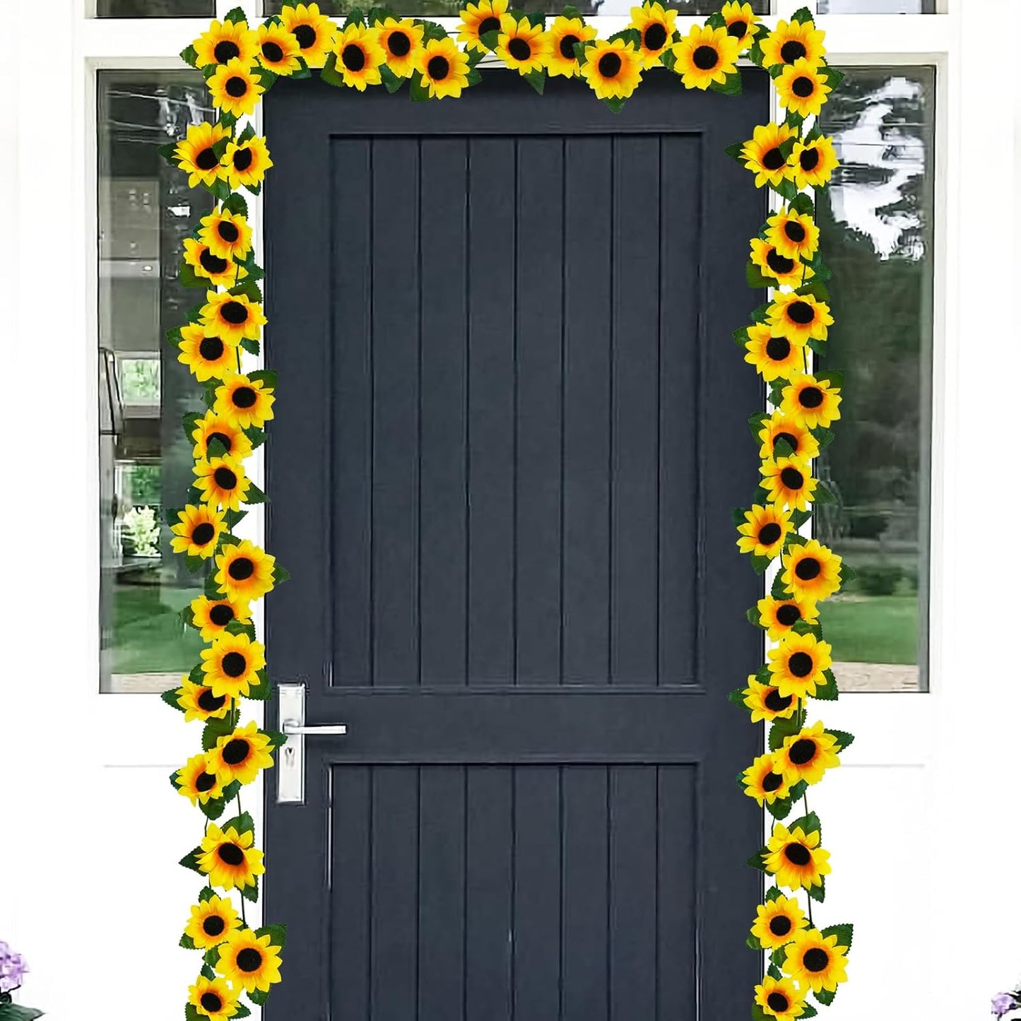 Uieke 3 Pack 7.5ft/Pcs Artificial Sunflower Garland Hanging Sunflower Vines with Green Leaves,Silk Flowers for Home Room Kitchen Garden Wedding Arch Bridal Baby Shower Party Outdoor Decor Medium