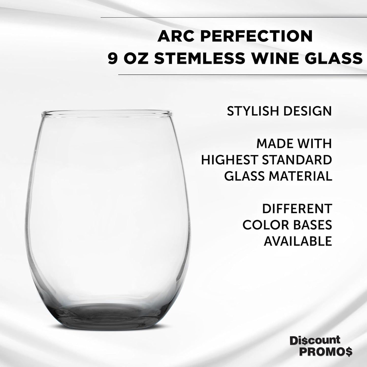 DISCOUNT PROMOS Stemless Wine Glass 9 oz. Set of 10, Bulk Pack - Great for Wedding Favors, Bachelorette Party and More - Black Bottom Color