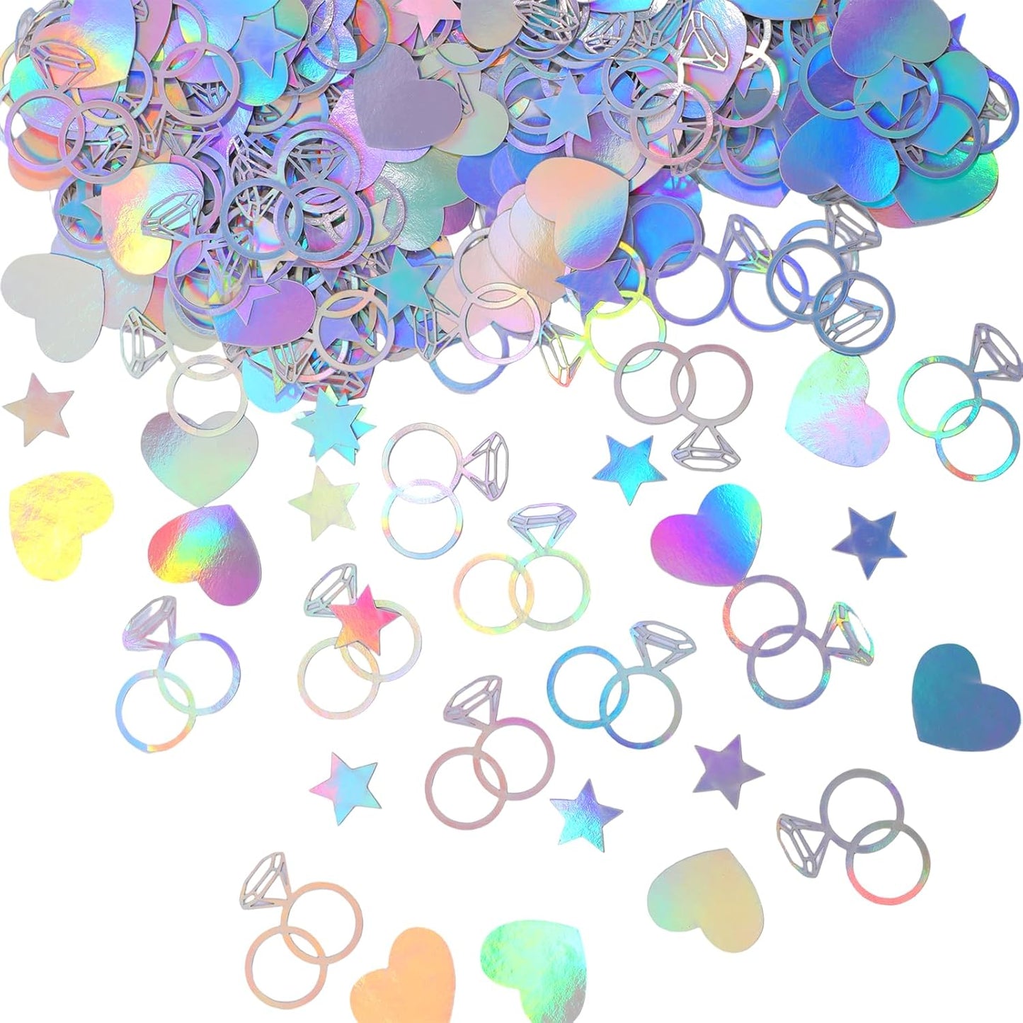 300 Pcs Iridescent Bachelorette Confetti, Bridal Shower Decoration Confettis, Wedding Decorations Diamond Ring Heart Star Table Confetti for Engagement Party Decorations, Bridal Shower supplies