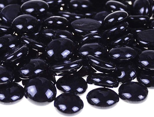 KINGOU Flat Glass Gems/Marbles/Stones/Beads for Vase Filler, Table Scatter, Games - 1 Lbs (17-19mm, Approx. 3/4") - Black