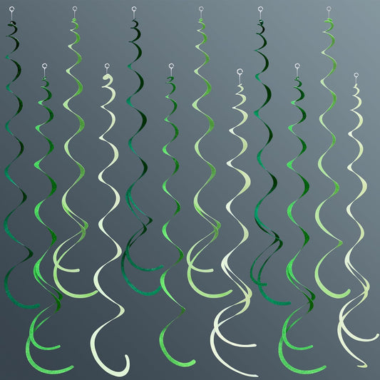 36Pcs Green Hanging Swirl Decorations Ombre Green Felt Swirl Streamer Spiral Ceiling Garland for Spring Summer Birthday Wedding Baby Shower Graduation Christmas St Patrick's day Holiday Party Supplies