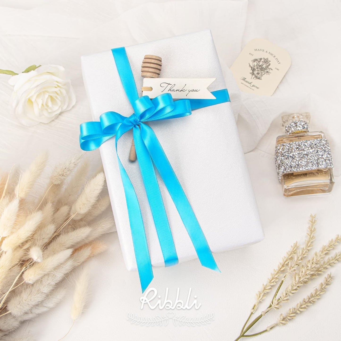 Ribbli Turquoise Blue Double Faced Satin Ribbon,1/2” x Continuous 25 Yards,Use for Bows Bouquet,Gift Wrapping,Wedding Decorating