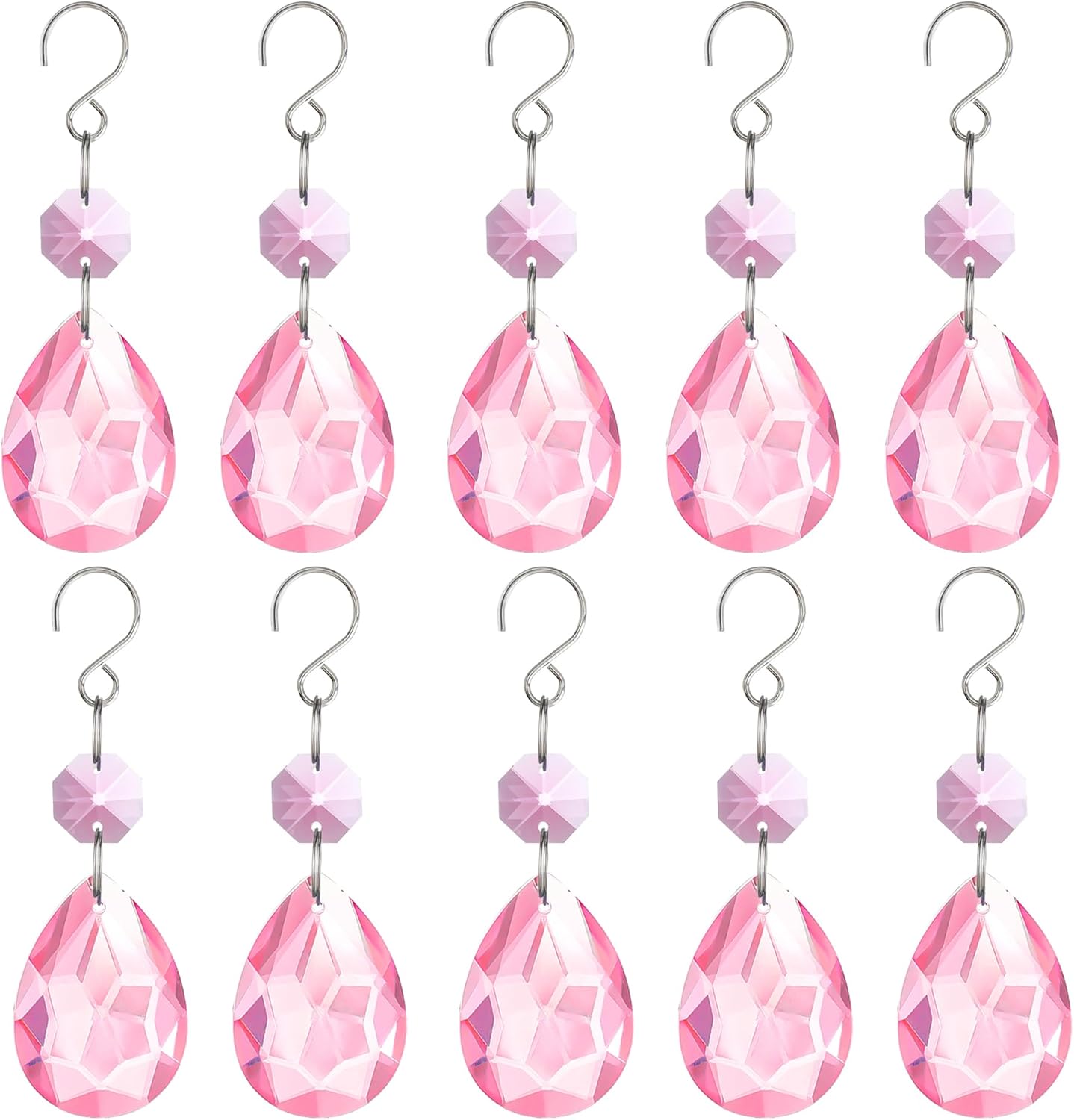 H&D HYALINE & DORA 3Inch Crystal Suncatcher Bauhinia Prisms Pendants 10Pcs Chandelier Crystals Replacement Hanging Sun Catcher Beads for DIY Arts Crafts Decor (Pink)