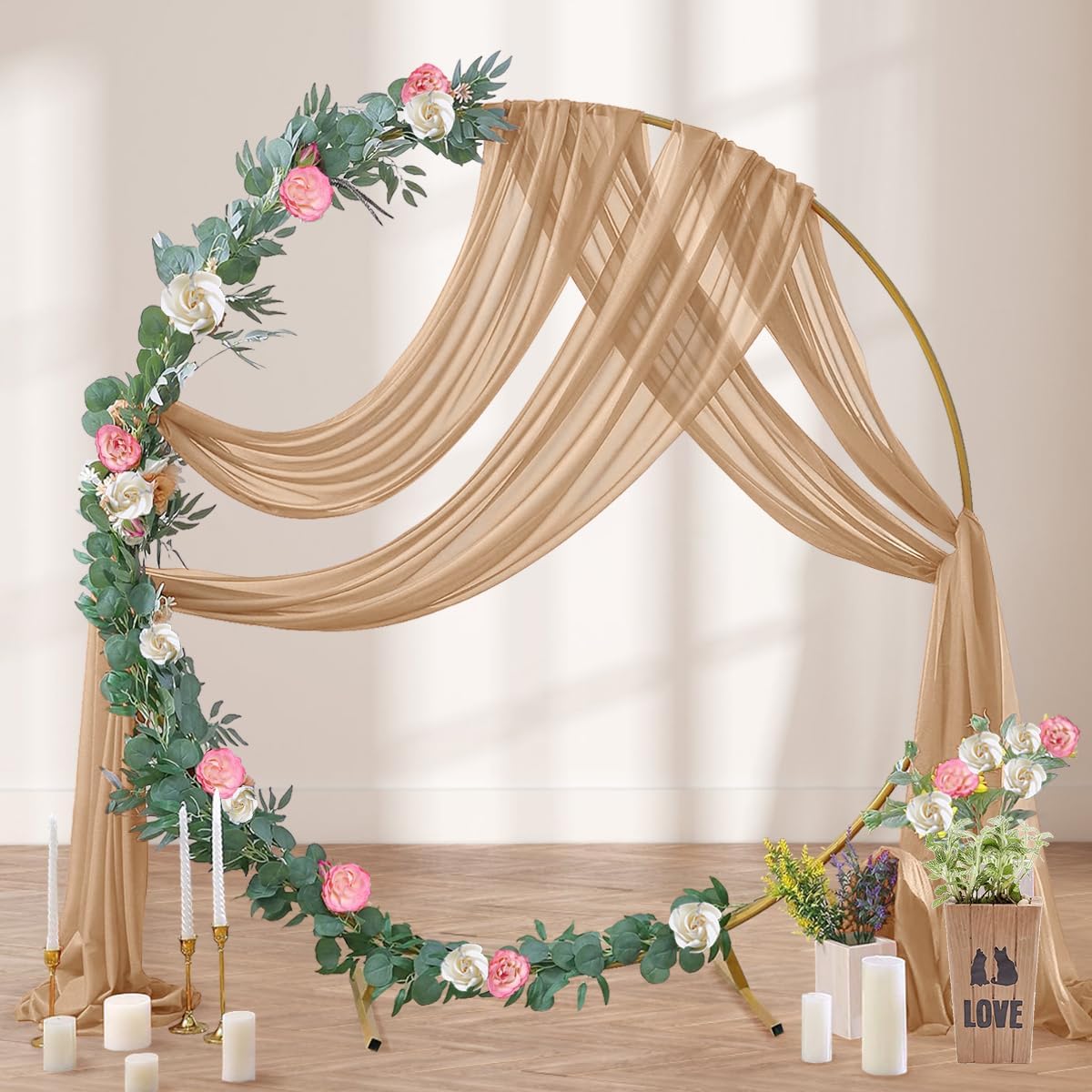 Nude Wedding Arch Draping Fabric 2 Panels 29" x 20 FT Coffee Drapes for Backdrop Sheer Curtains Wedding Drapes for Romantic Bridal Baby Shower Ceremony Birthday Party Fall Outdoor Events