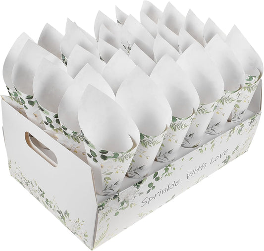 CIMAXIC Wedding Confetti Cone Holder Box - Flower, Paper, Petal Cones - White Paper Cup Candy Stand