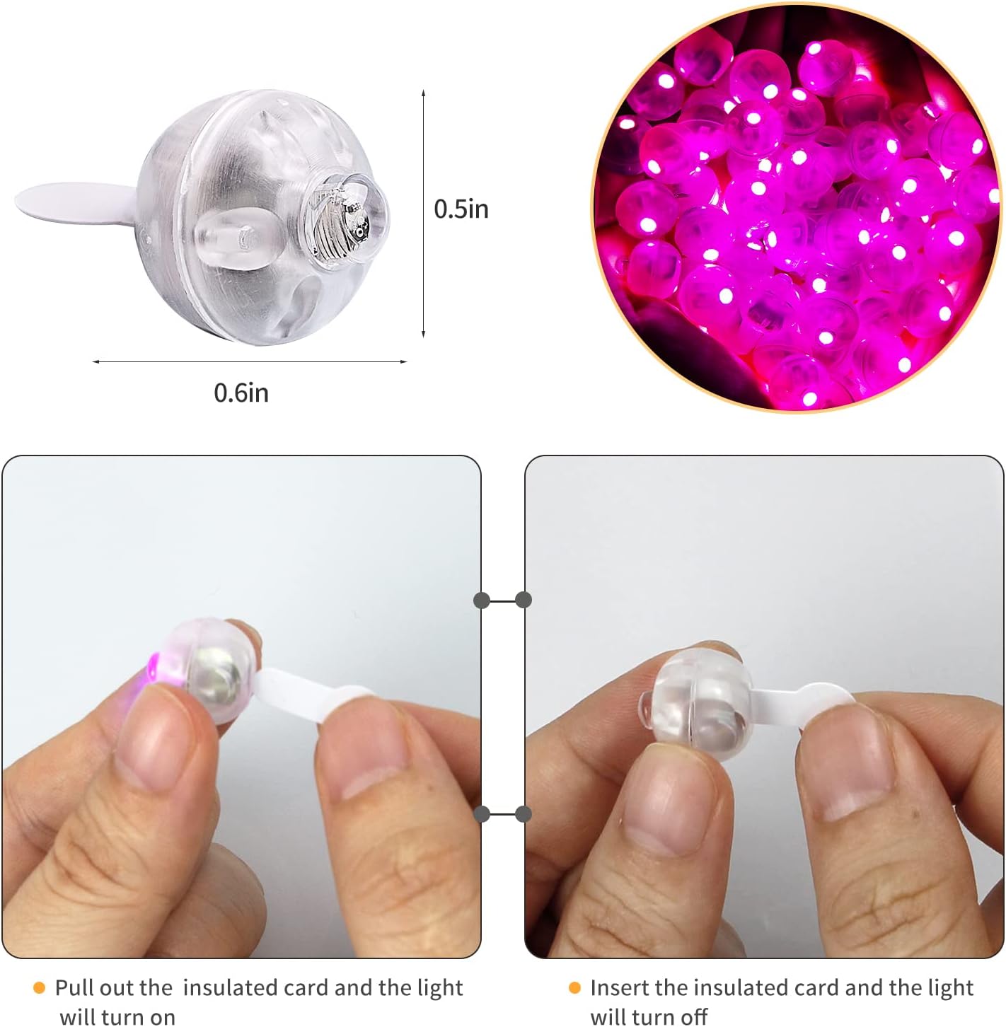 Aogist 100pcs Pink Mini Lights with Hook,Long Standby Time Waterproof LED Balloon Light,Battery Powered,Ball Lamp for Balloon Paper Lantern Birthday Party Christmas Halloween (Matching Tag Rope)