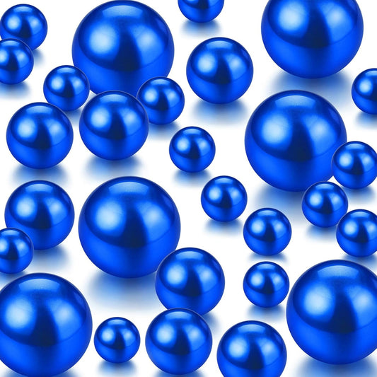 150 Pieces Vase Filler Faux Pearls Vase Makeup Beads No Hole Gloss Bead Mixed Sizes Round Pearl for Home Party Wedding Decor, 8/14/20 mm(Royal Blue)