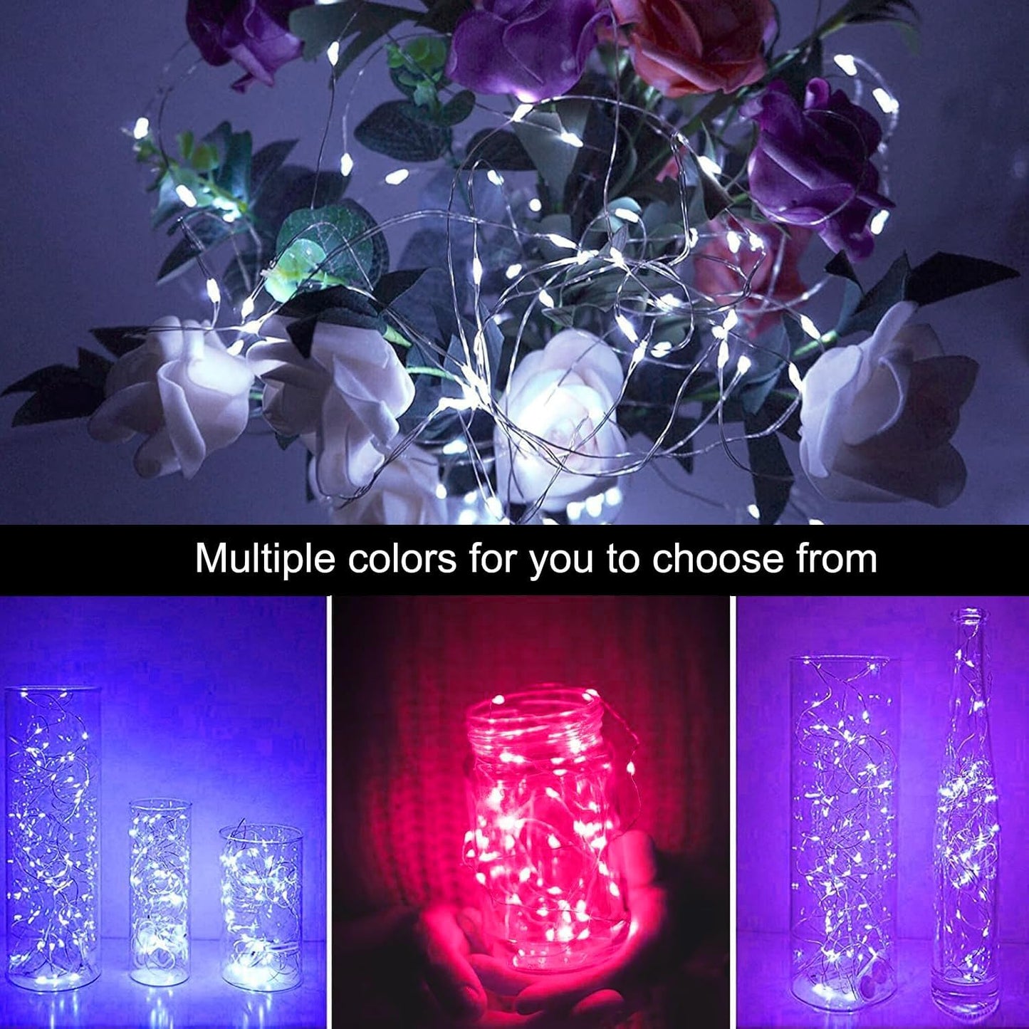 24 Pack LED Fairy Lights Battery Operated 7Ft 20Led Mini String Lights Waterproof Christmas for Mason Jars Bedroom DIY Party Wedding Christmas Decor Red