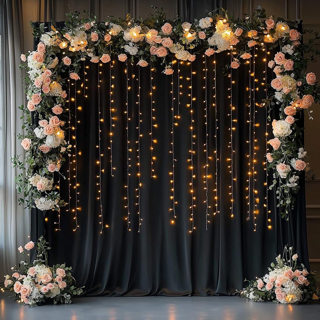20ftx12ft Wrinkle Free Black Backdrop Curtain, 4 Panels 12FT Height Black Wedding Backdrop Drapes, Silky Polyester Back Drop Cloth for Birthday Photography Background Party Backdrop Draping