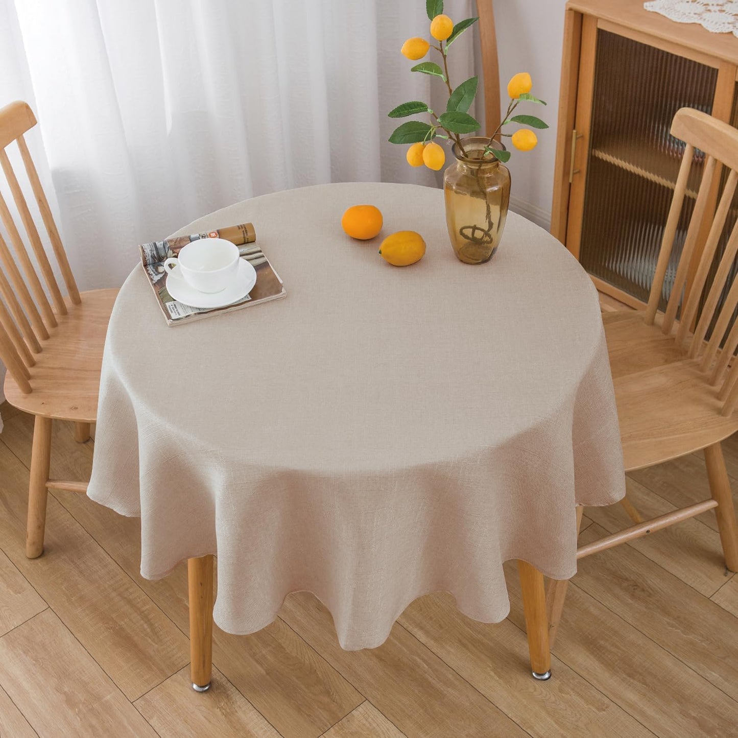 NLMUVW Round Linen Tablecloth 48 Inch, Oatmeal Textured Table Cloth Rustic Water Resistant Farmhouse Table Cover for Kitchen Dining Party Coffee