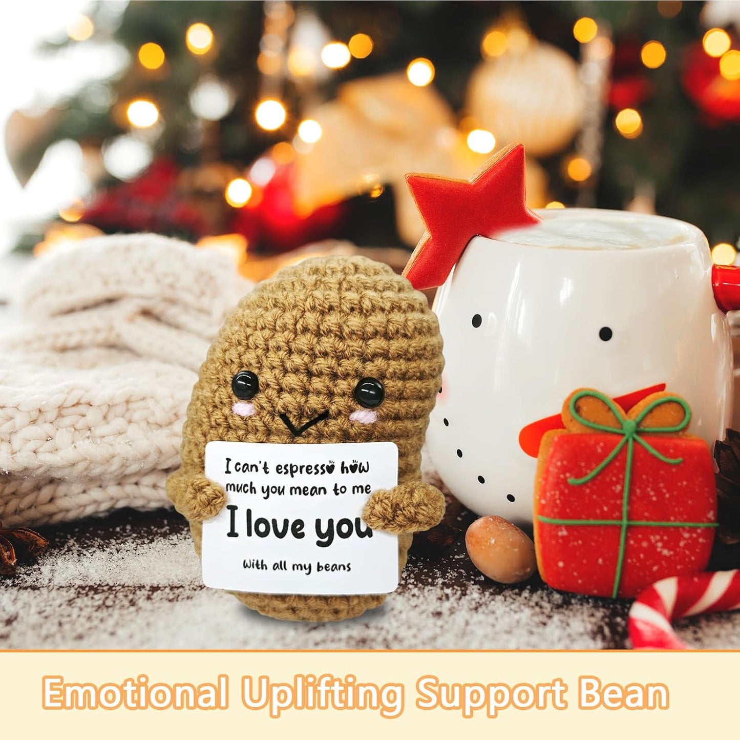 Handmade Crochet Beans-Charming Gift for Coffee Lovers!Barista Birthday Present,Cozy Emotional Support Gift,Custom Crochet Doll for Men & Women Who Adore Coffee