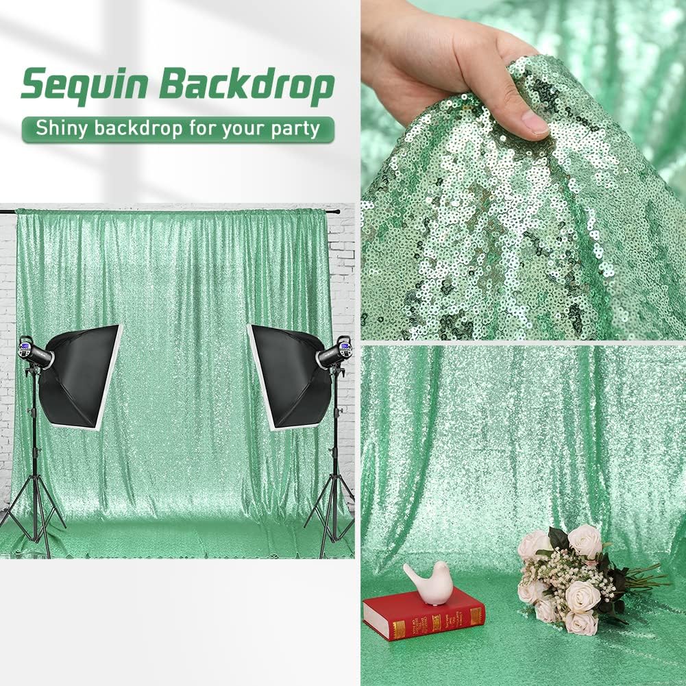 Eternal Beauty Mint Greem Sequin Backdrop, 7x7 Ft Glitter Background Curtains for Shimmer Photography Party Wedding Birthday Back Drop Decor