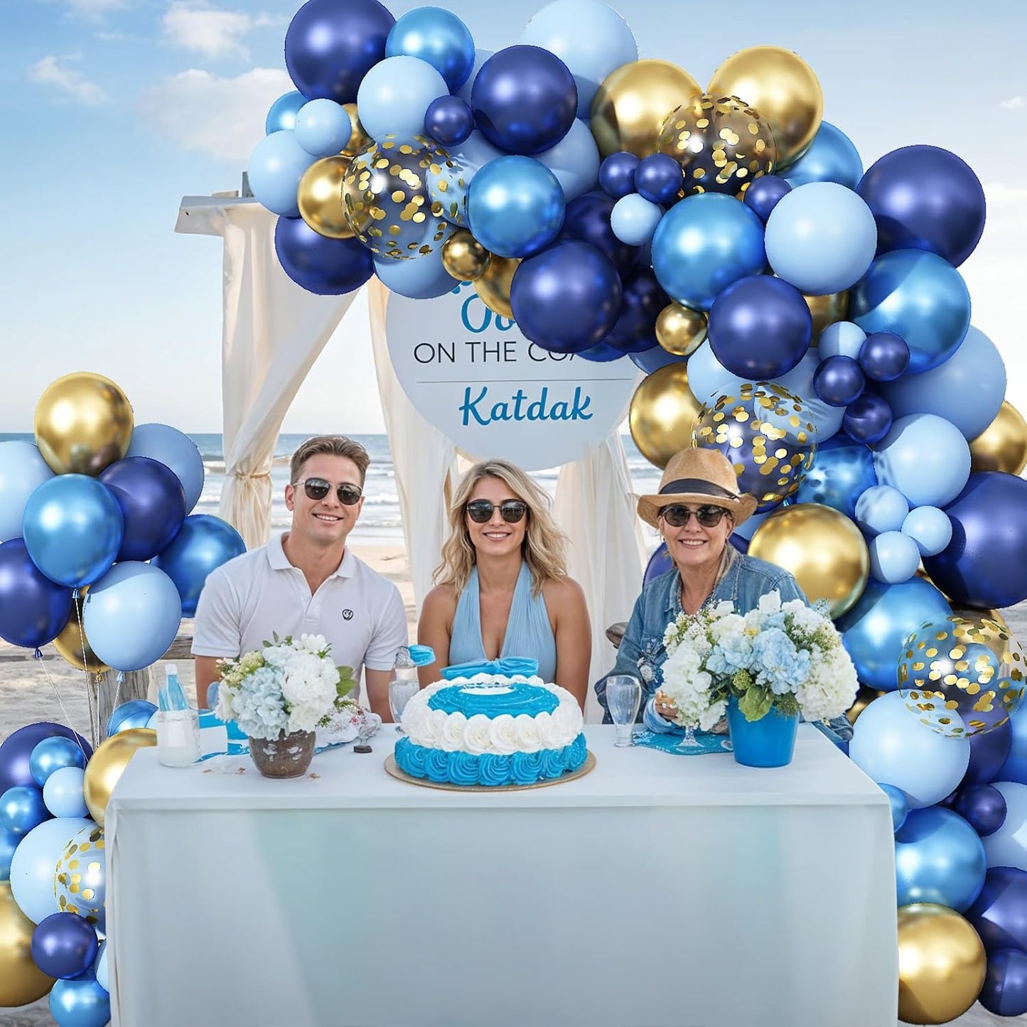 Blue Balloon Arch Kit 107Pcs Navy Blue Gold Balloons Garland Kit with Metallic Gold Confetti Balloons Macaron Light Blue Birthday Party Balloons for Boys Men Baby Shower Wedding Graduation Decorations