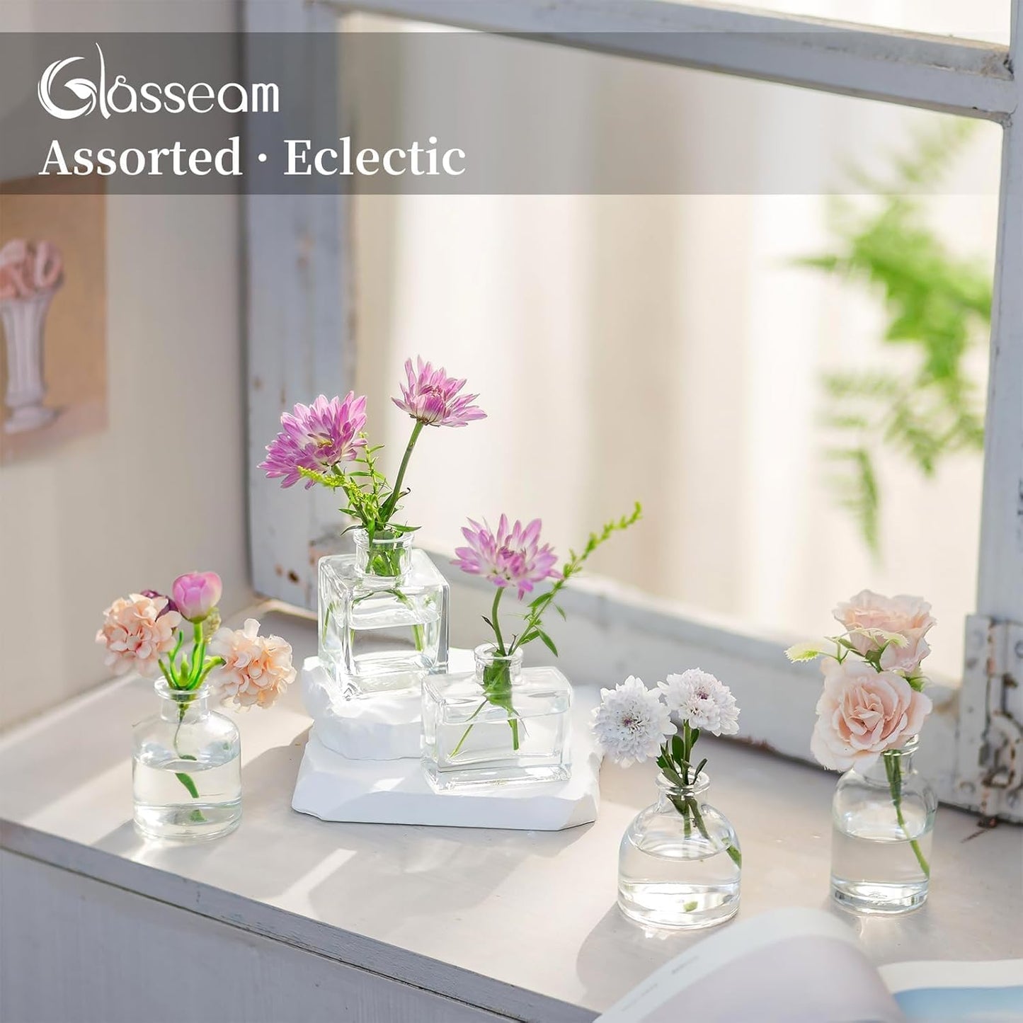 Glasseam Mini Bud Vases for Centerpieces: Clear Small Flower Vase Set of 20 Cute Tiny Glass Vases for Flowers Modern Decorative Wedding Table Centerpiece for Dining Room Decoration