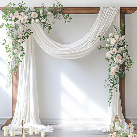 Socomi Wedding Arch Draping Fabric 1 Panel 29" x 19Ft Ivory Sheer Chiffon Curtain Drapes 6 Yards for Wedding Ceremony Birthday Party Decoration