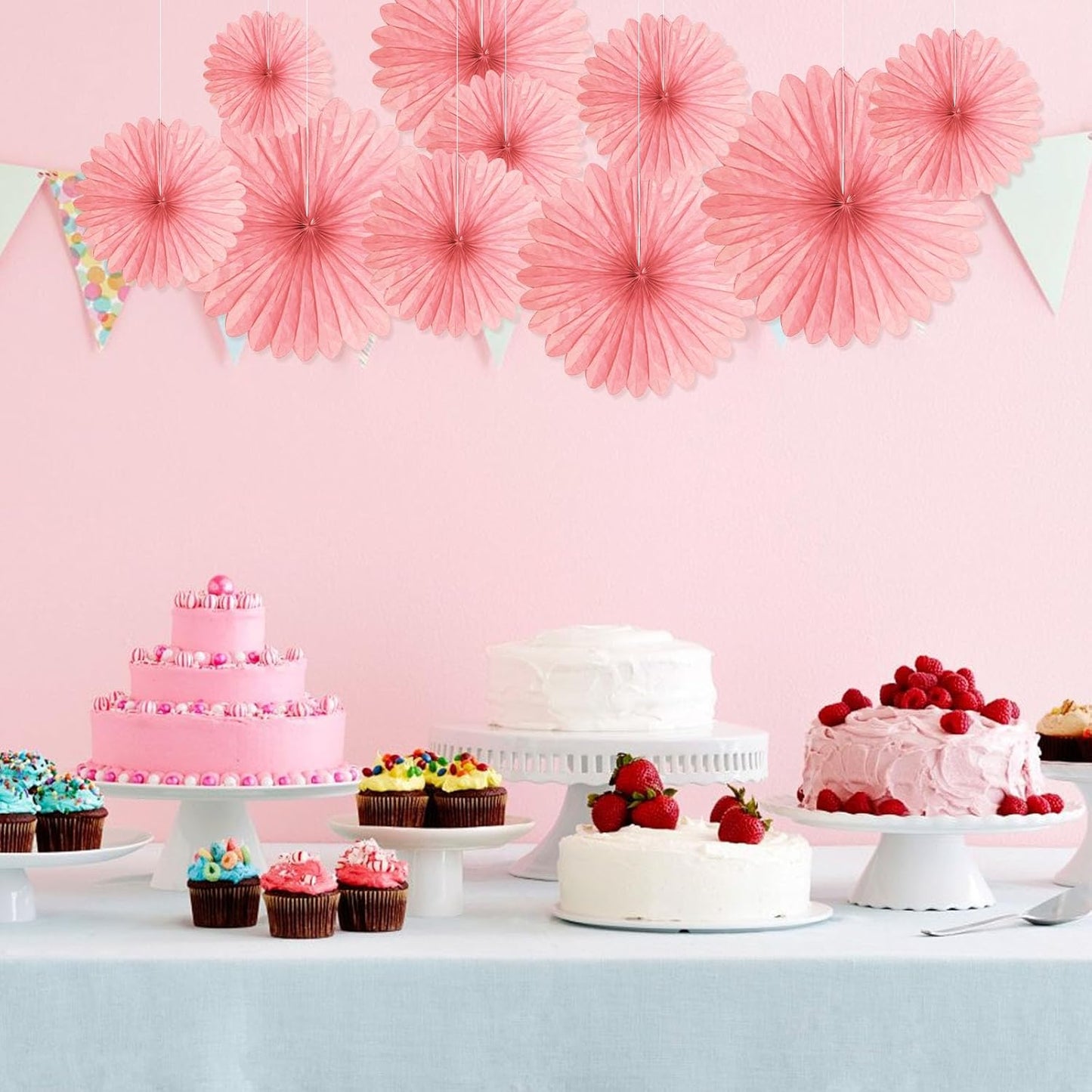 20 Pcs Light Pink Hanging Paper Fan, Hanging Honeycomb Round Paper Fans for Weddings, Birthdays, Christmas, Baby Showers, Classroom, Events Ceiling Party Supplies Decorations