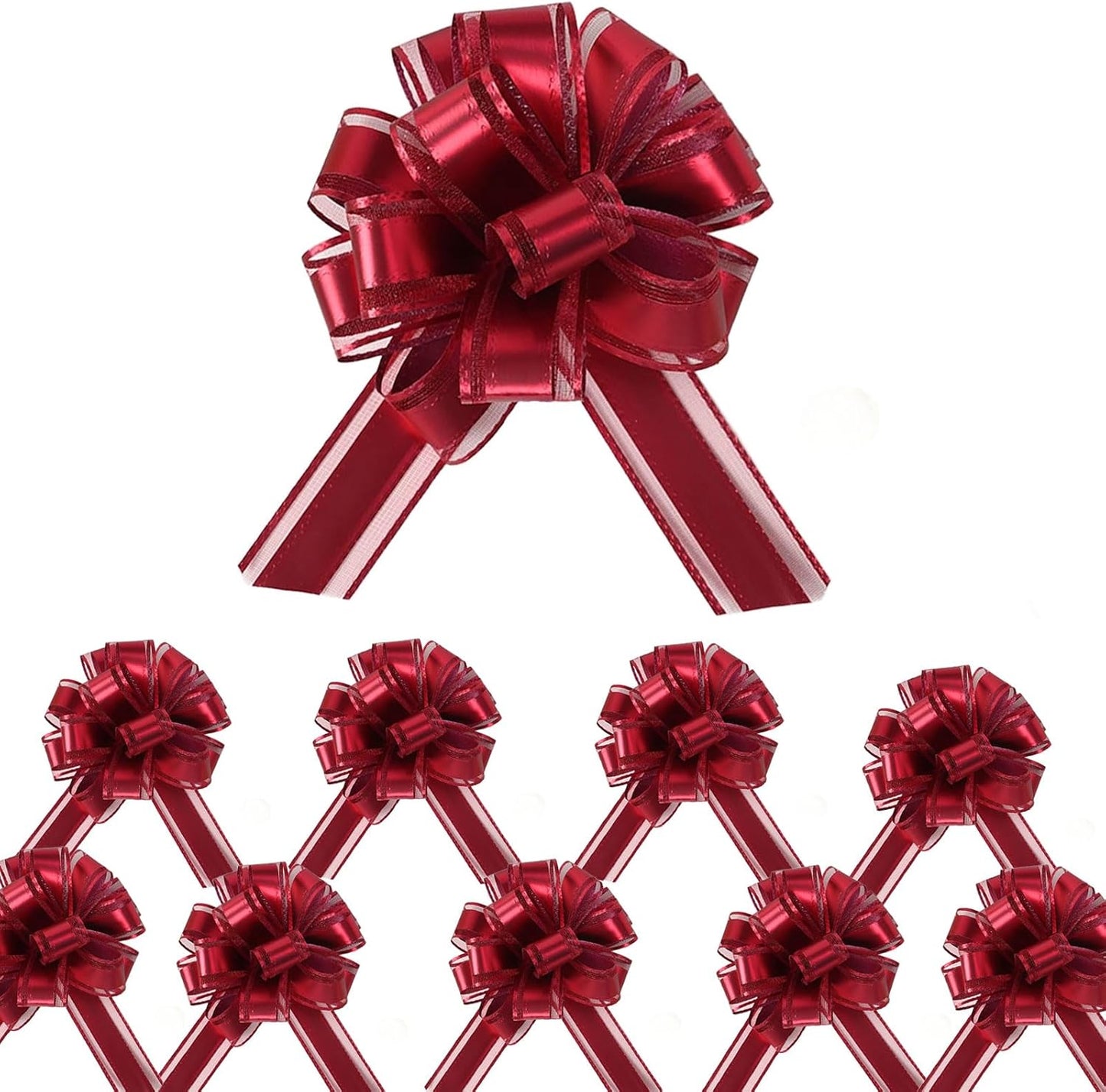 Small Pull Bows, 10 PCS 4 Inch Burgundy Red Gift Bows for Wrapping,Basket, Wedding,Birthday Party,Flower Bouquet Decoration