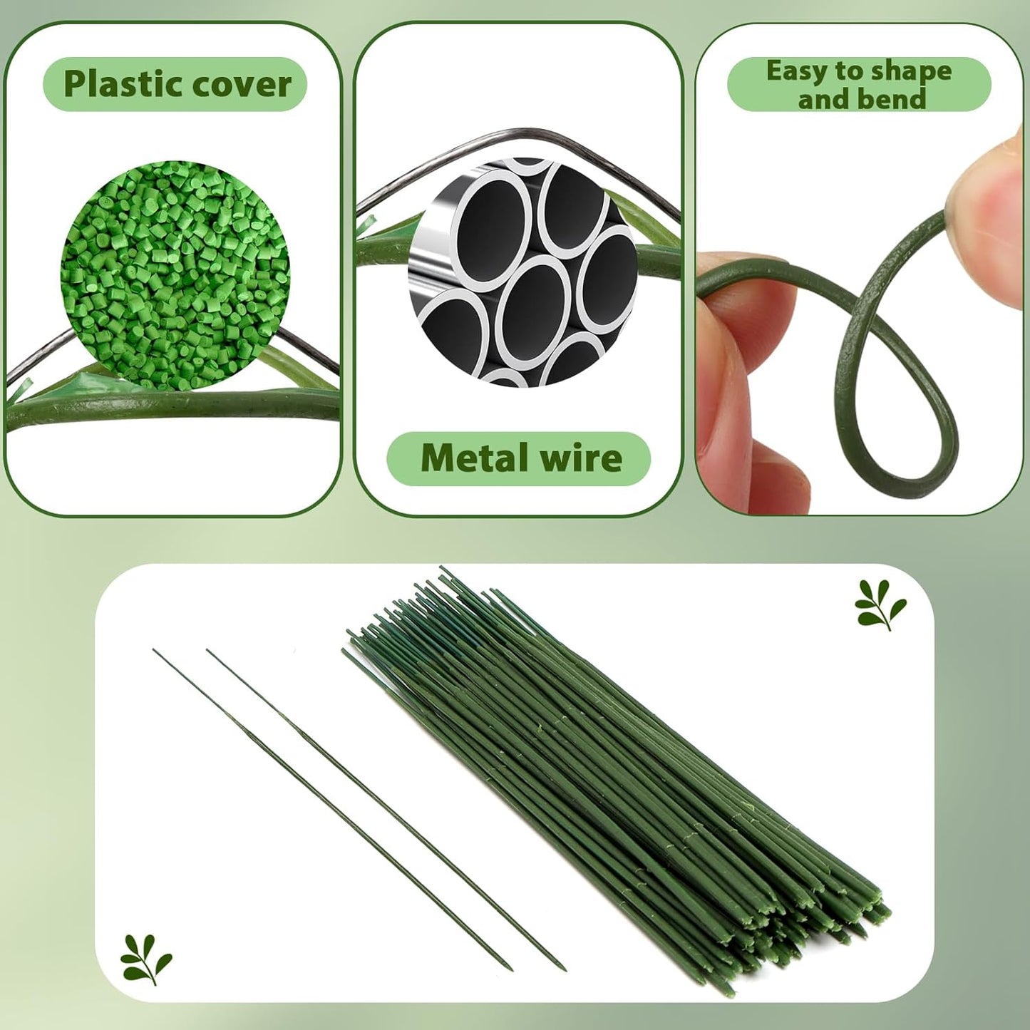 Anjmd 200 Pieces Floral Stem Wire, Artificial Flower Rod, Green Florist Wires for Flower Arrangement Supplies Crafts Bouquet Wreath Making (17CM)