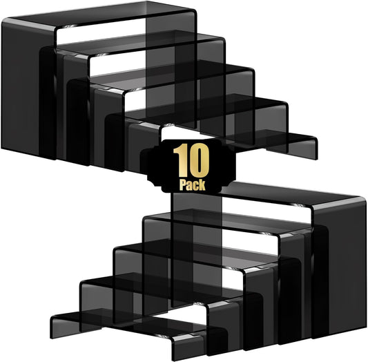 Aheroi Display Risers, 10 Pcs 2 Set(7”L~8”L~9”L) Acrylic Risers, Black Arylic Display Stands Acrylic Shelf Riser, Risers Display Stand Set for Decor, Cupcake Stands Display Showcase Holder for Toys