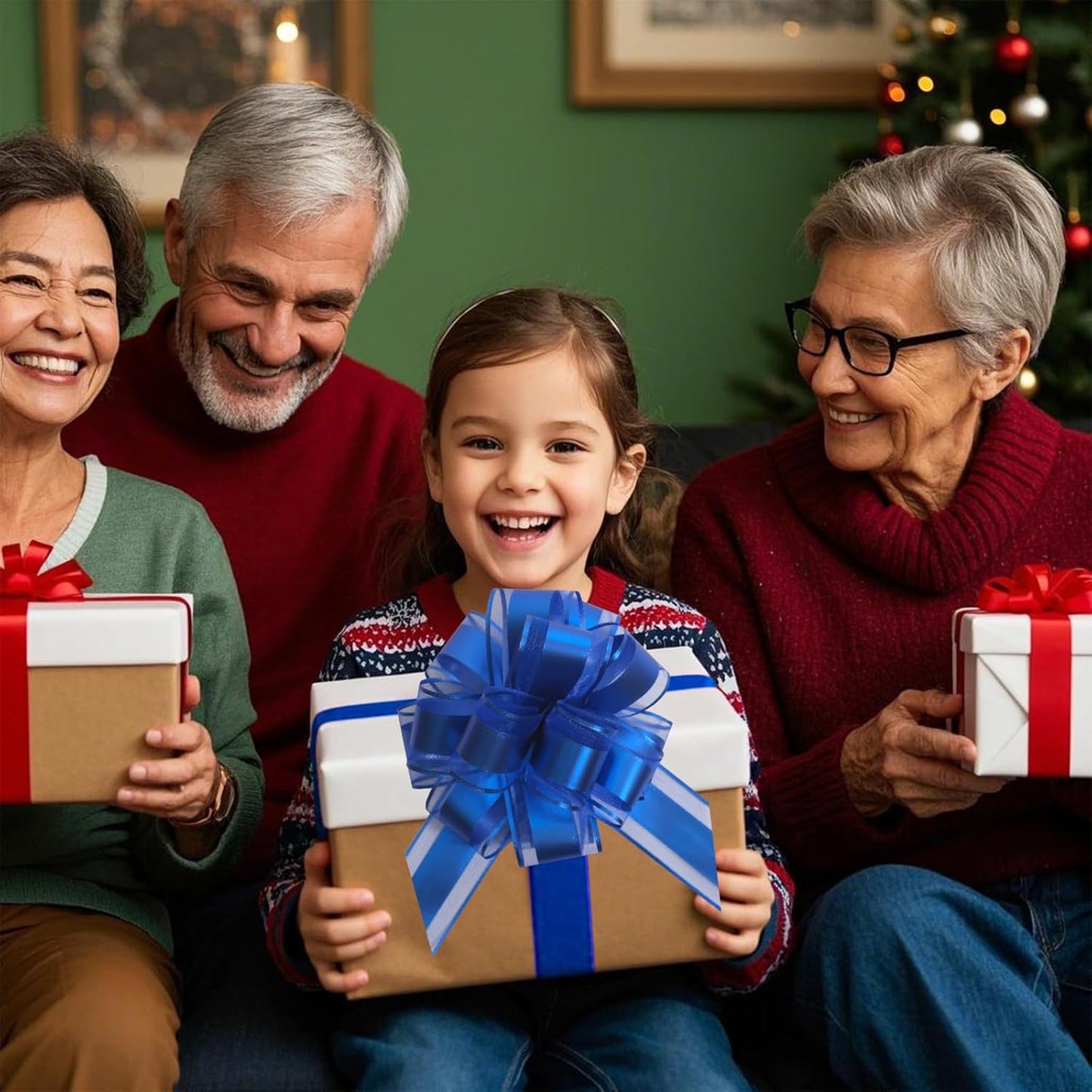 6 PCS 6 Inch Organza Blue Pull Bows - Perfect for Gift Wrapping, Wedding Decor, Car Bows, Birthday Parties, Christmas, and Valentine's Day