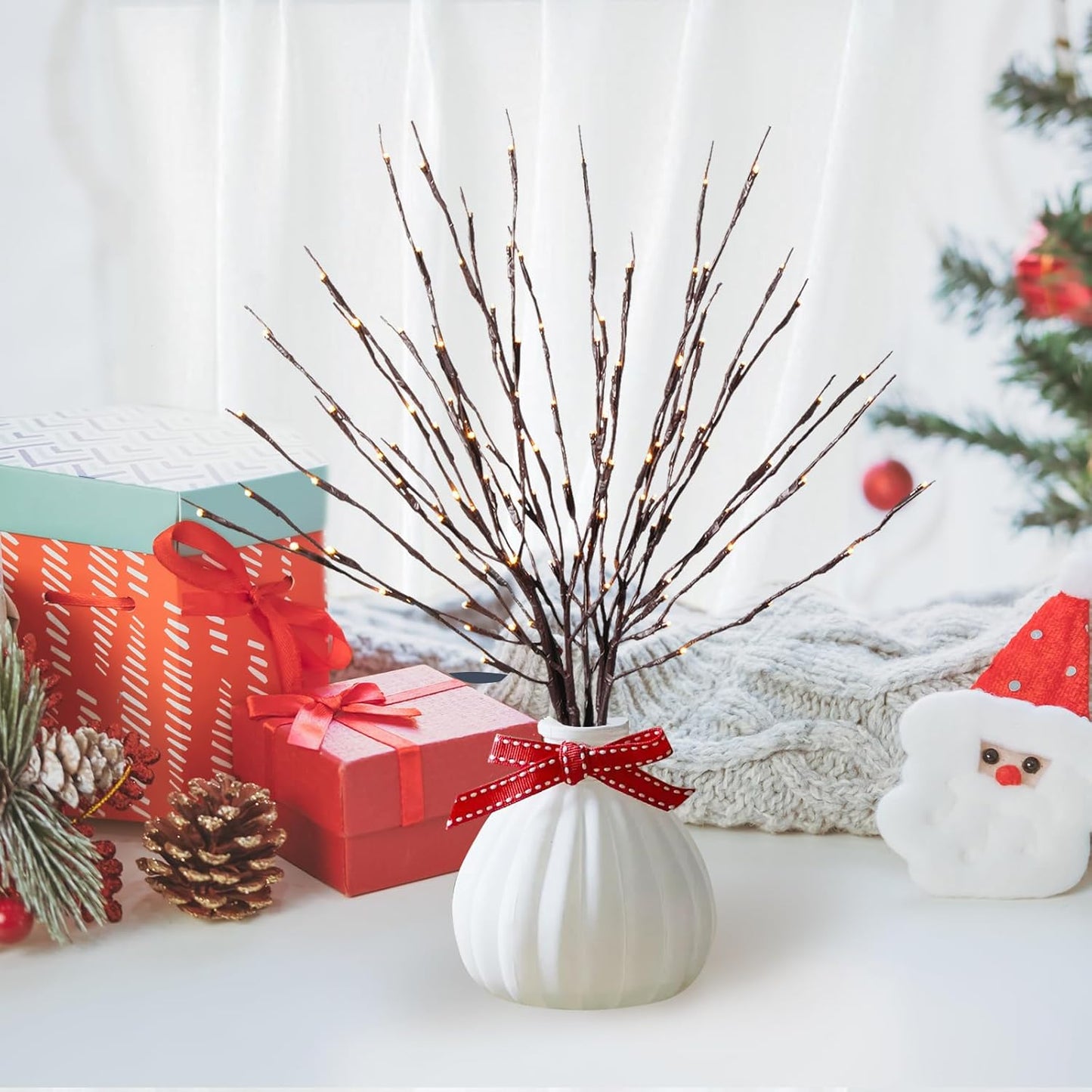 MENCH Branch Lights,6 Pcs Twig Light USB&Battery Powered 8 Flashing Modes by Remote Control.Branch Lights for Indoor, Light Up Decorations for Halloween Day and Christmas,Pure White