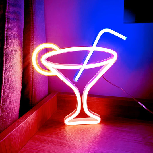 Led Cocktails Neon Sign,Wine Glass Neon Light Battery and USB Dual Powered Bar Neon Night Light Signs for Wall Decor,Cocktails Night Lamp for Bar, Club, Cocktail Bar, Restaurant, Shop