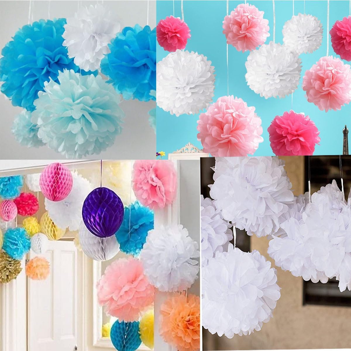 12pcs 10in/12in Teal Tissue Paper Pom Poms - Wedding/Baby Shower/Party Flower Decorations & DIY Art Blooms