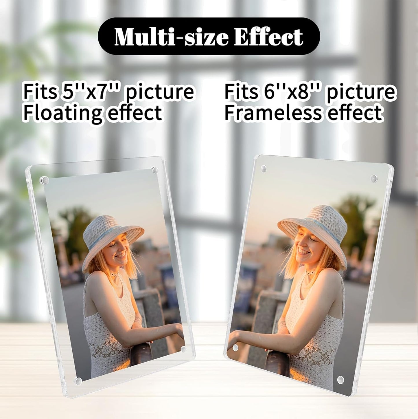 Acrylic Picture Frames 5x7 Inch Set of 3, Tabletop and Refrigerator Display Vertical and Horizontal Clear Magnetic Photo Frames with Detachable Stand for Gift, Home/Refrigerator Décor