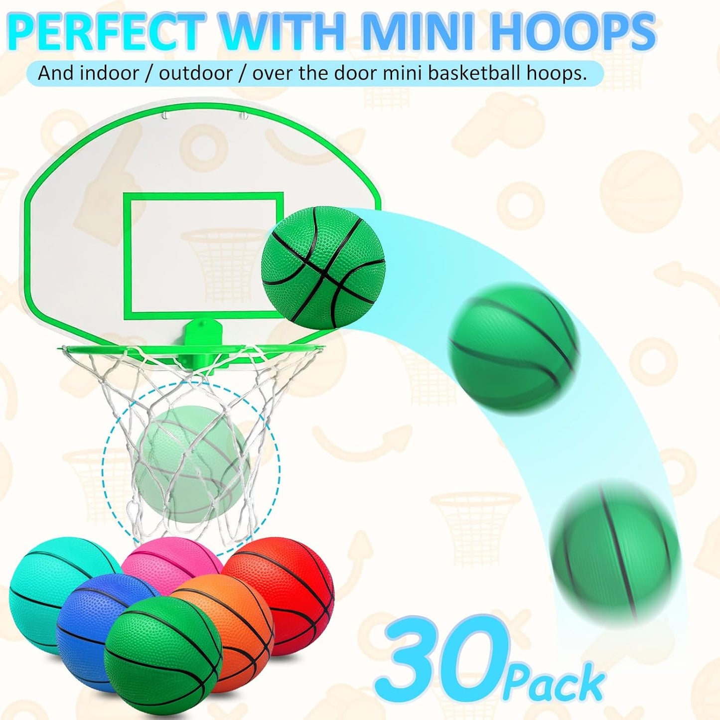 30Pcs 7" Mini Basketball Balls Bulk PVC Small Basketballs for Over The Door Basketball Hoop Games Party Favors Indoor Outdoor Play Adults Kids Pool Beach Colorful