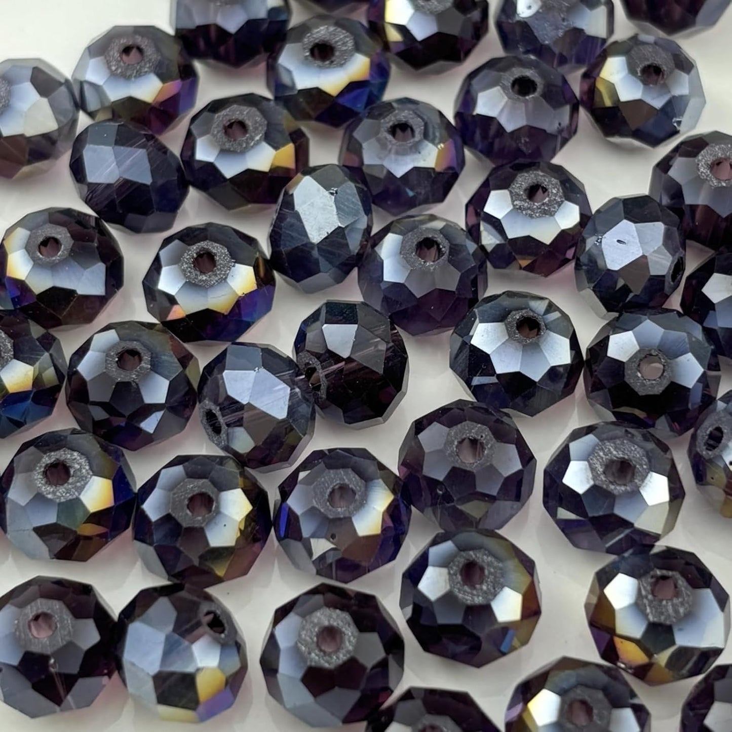 50pcs 10mm Crystal Glass Beads for Crafts Faceted Rondelle Glass Beads for Jewelry Making Crystal Spacer Beads for Necklaces Bracelets Earrings DIY Craft(Violet AB)