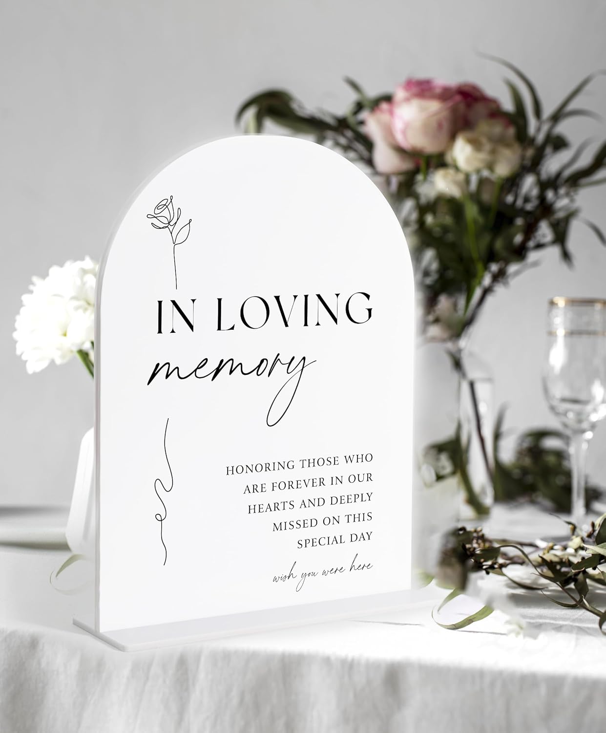 In Loving Memory Sign, White Arch Acrylic Wedding Sign, Memory Table Signs for Wedding Reception and Event Party, Bridal Shower Decor, Centerpiece Table Decorations Party-7