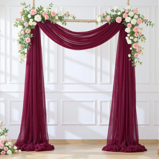 Wedding Arch Draping Fabric Backdrop 1 Panel 30" x 19Ft Burgundy Drapes Curtains for Wedding Reception Sheer Tulle Backdrop Curtain for Ceremony Birthday Party Baby Shower Arbor Ceiling Decorations