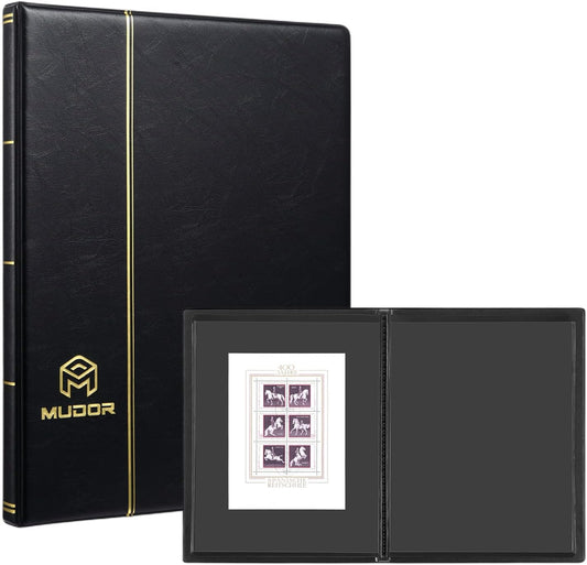 MUDOR Stamp Albums for Collectors, 1 Pockets Stamp Book for Collectors, 10 Sheets Stamp Stockbook, Black