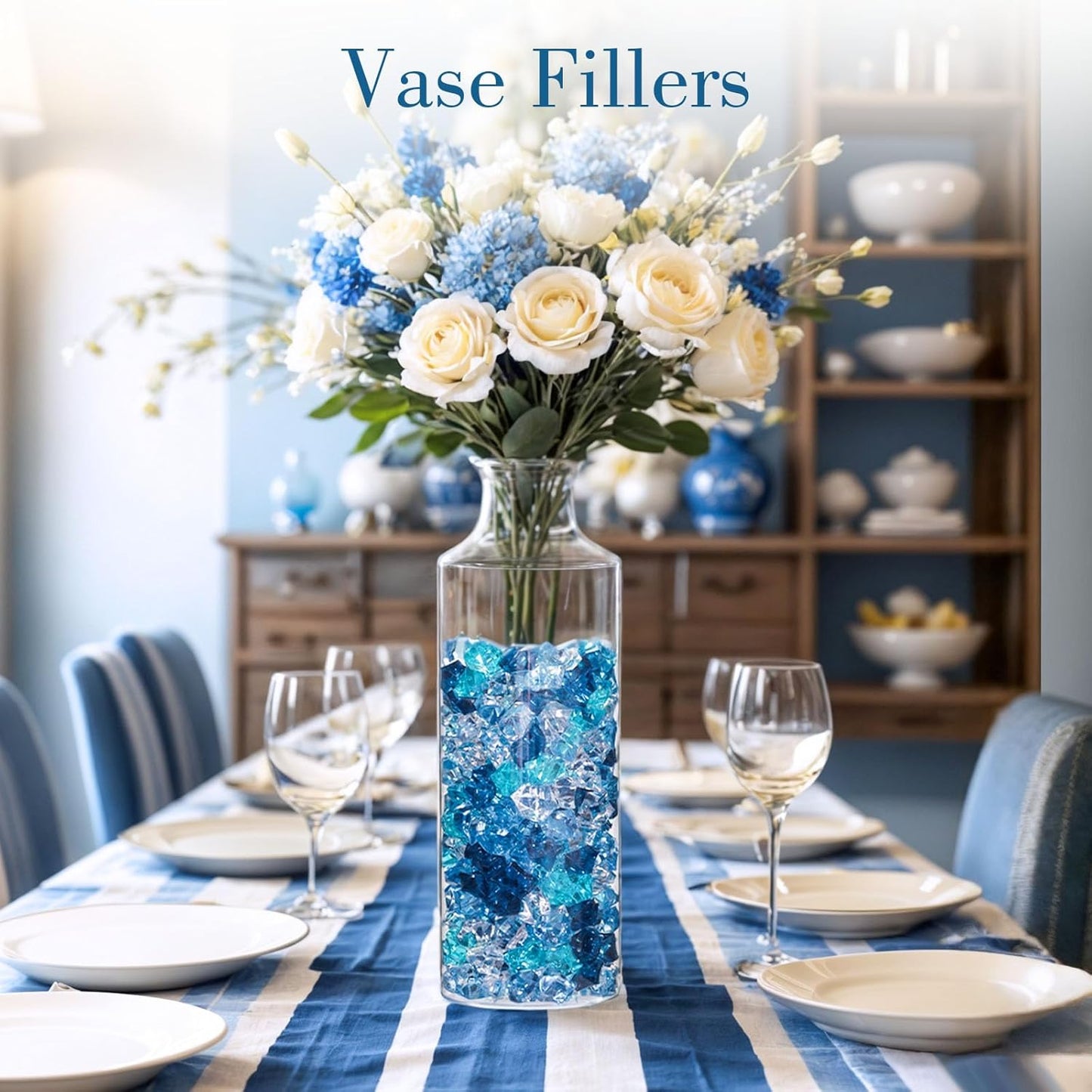 DomeStar 500PCS Fake Ice, Assorted Acrylic Glass Beads,Vase Fillers Fish Tank Decor Table Scatter Decoration