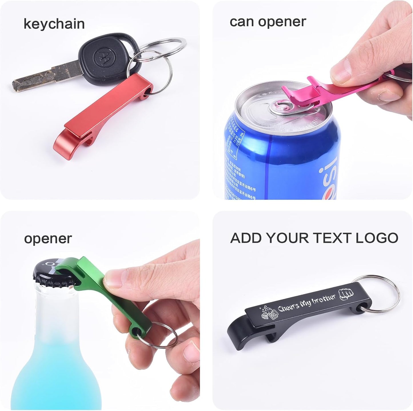 30pcs Personalized Bottle Opener Keychain Bulk, Custom Text/Logo/Photo