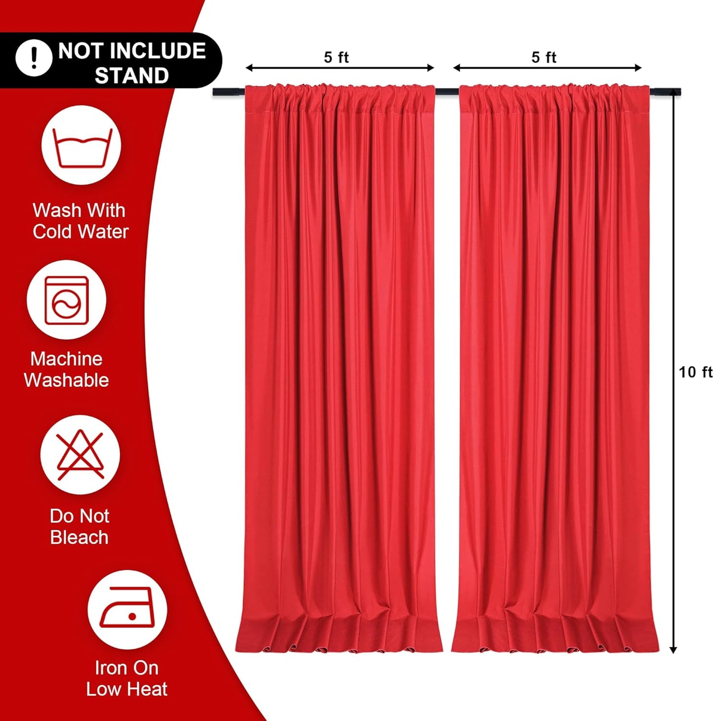 DWCN 10x7 FT Red Backdrop Curtains for Parties, Photography Backdrop Drapes with Rod Pockets for Wedding Decorations Stage Birthday Family Gatherings, 2 Panels 5ft x 7ft