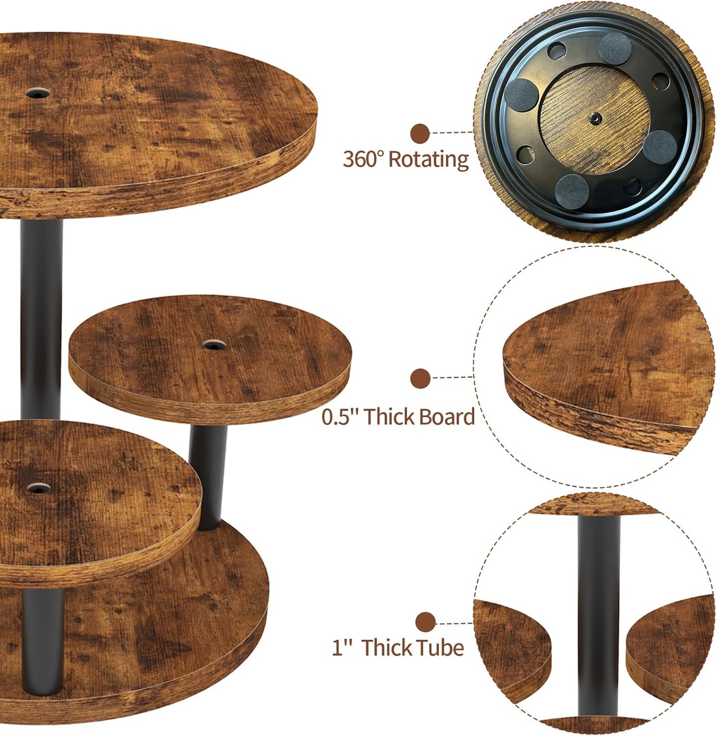 Cupcake Stand, Rotatable Cupcake Stand for 50 Cupcakes, Wood Cake Stand Cupcake Tower, Rustic Dessert Table Display Set Tiered Tray Stand, Round Serving Tray Cake Stands for Party Wedding Birthday